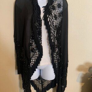 Vintage Sheer Beaded Shawl with Beaded Fringe